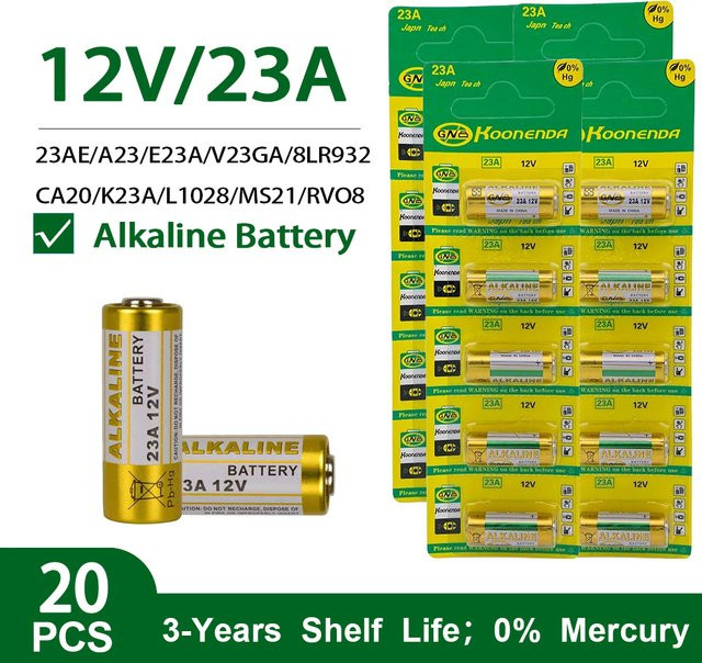 20 Stück Alkaline-Kombinationsbatterien 12V 23A LRV08L-1B5C L1028 GP23A A23 E23A EL12 für Taschenlampen und Blitzgeräte - Bild 1