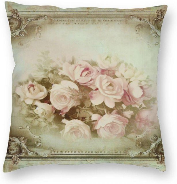 Lu Xika Chen Kissenhülle im Shabby Chic Design mit Rosenmuster, Rosa, B/B/H: 66 x 66 x 0 cm - Bild 1