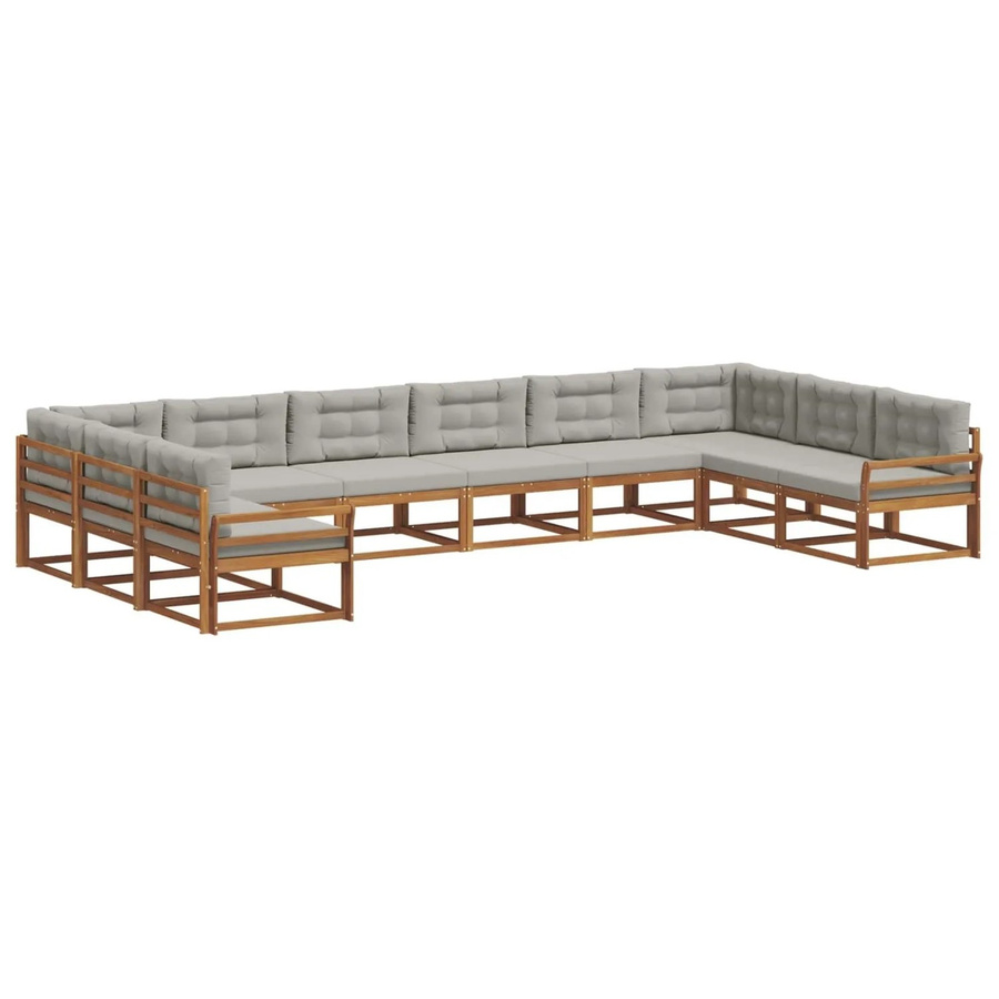 vidaXL Outdoor-Sofagarnitur aus massivem Akazienholz mit Kissen, 10-teiliges Set, Natur und Hellgrau - Bild 2