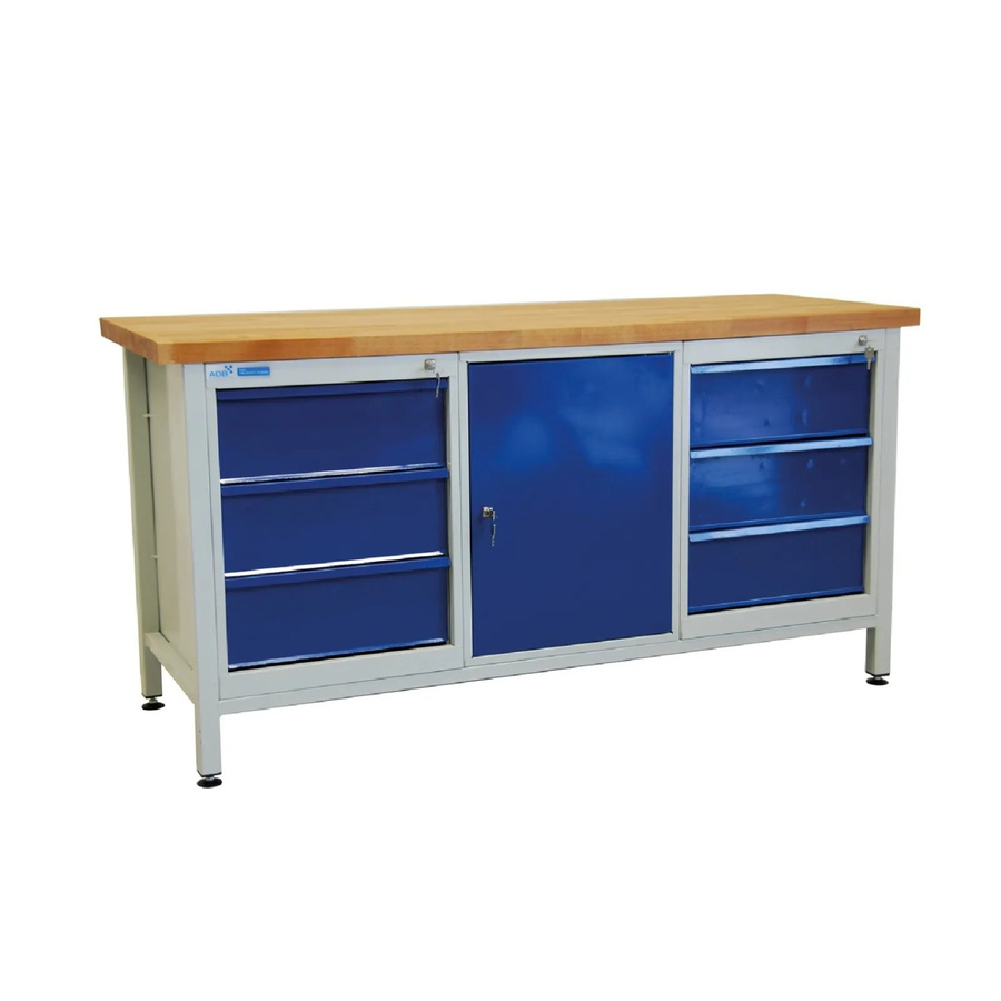PROREGAL Werkbank Giant Rhino mit 6 Schubladen und 1 Tür, H: 84 cm, B: 170 cm, T: 60 cm, Traglast 500 kg, Lichtgrau und Lichtblau - Bild 2