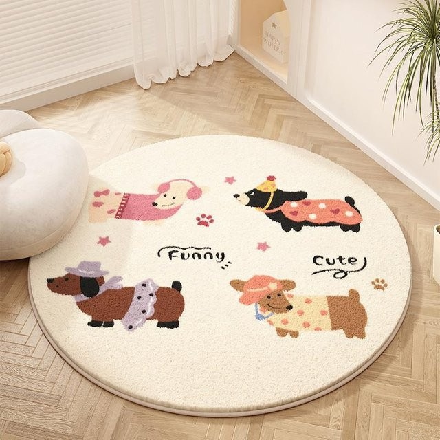 Runder Plüschteppich im Cartoon-Stil von JGJG, weicher Kinderbodenmatten-Teppich für Schlafzimmer und Wohnzimmer, Multicolour, Durchmesser: 80 cm - Bild 1