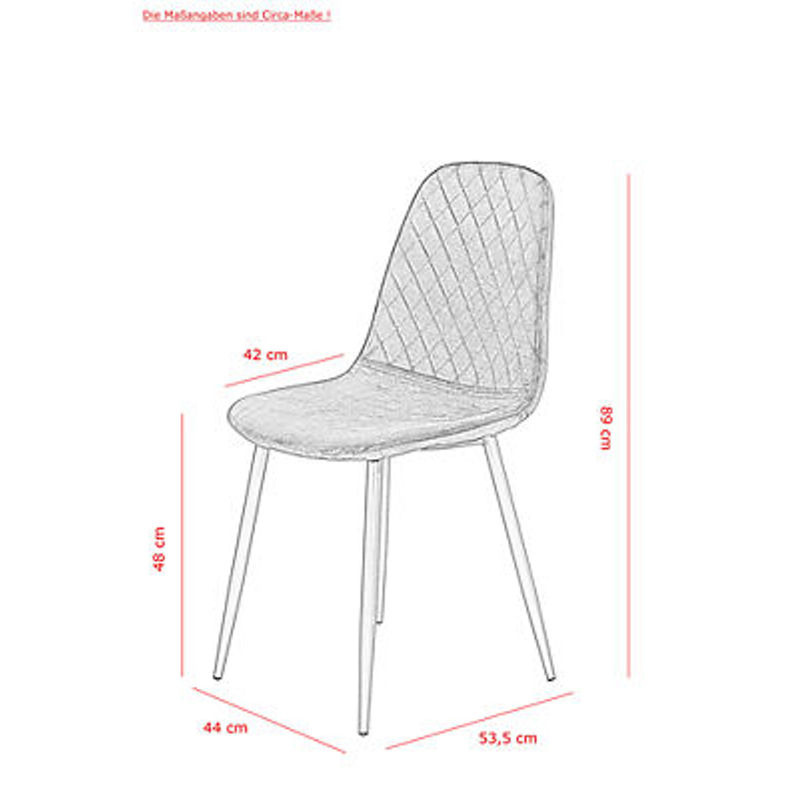 4er Set Stühle Hela in Grau mit Samtvelour und Rautensteppung im Retro-Look, B/H/T: 44 x 89 x 53,5 cm - Bild 4