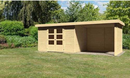 Karibu Gartenhaus Askola 4 aus Holz in Natur, B/H/T: 302 x 217 x 280 cm, inklusive Anbaudach und Wänden - Bild 3