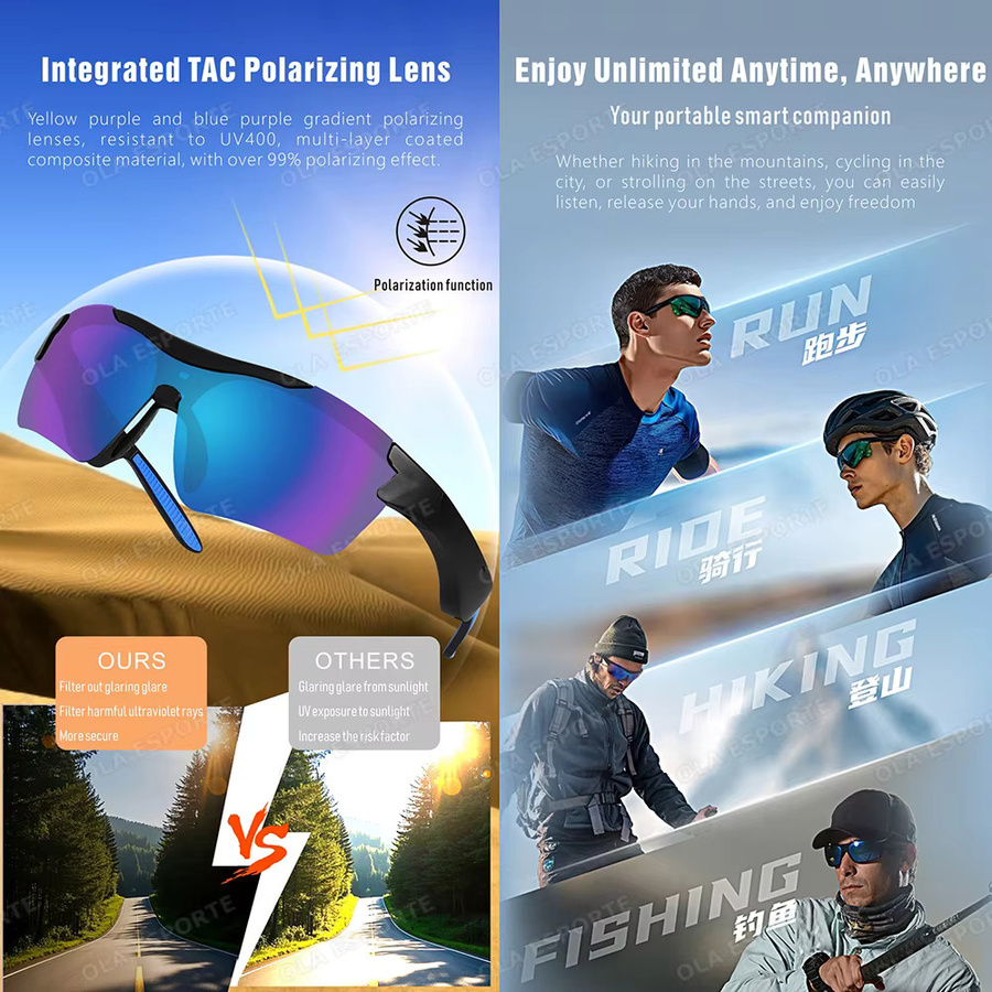 Ola Esporte Smart Sonnenbrille für Männer mit Bluetooth, KI-Sprachsteuerung, Kamera und polarisiertem UV400 Schutz in Schwarz und Orange - Bild 3