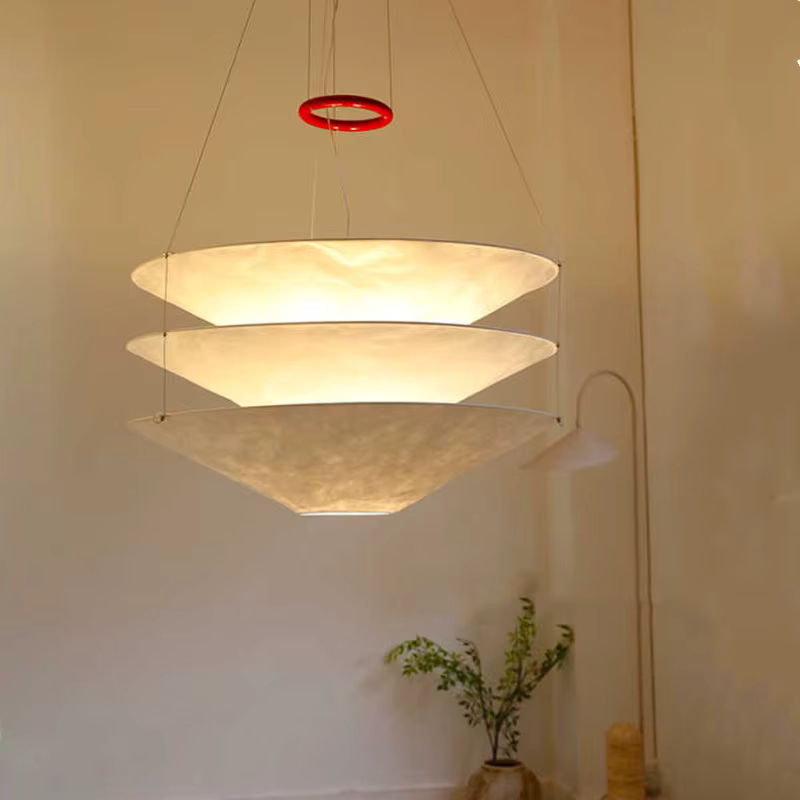 Wabi Sabi Designer Pendelleuchte aus Papier und Metall in Weiß mit warmweißem LED-Licht für Wohnzimmer und Restaurant - Bild 6