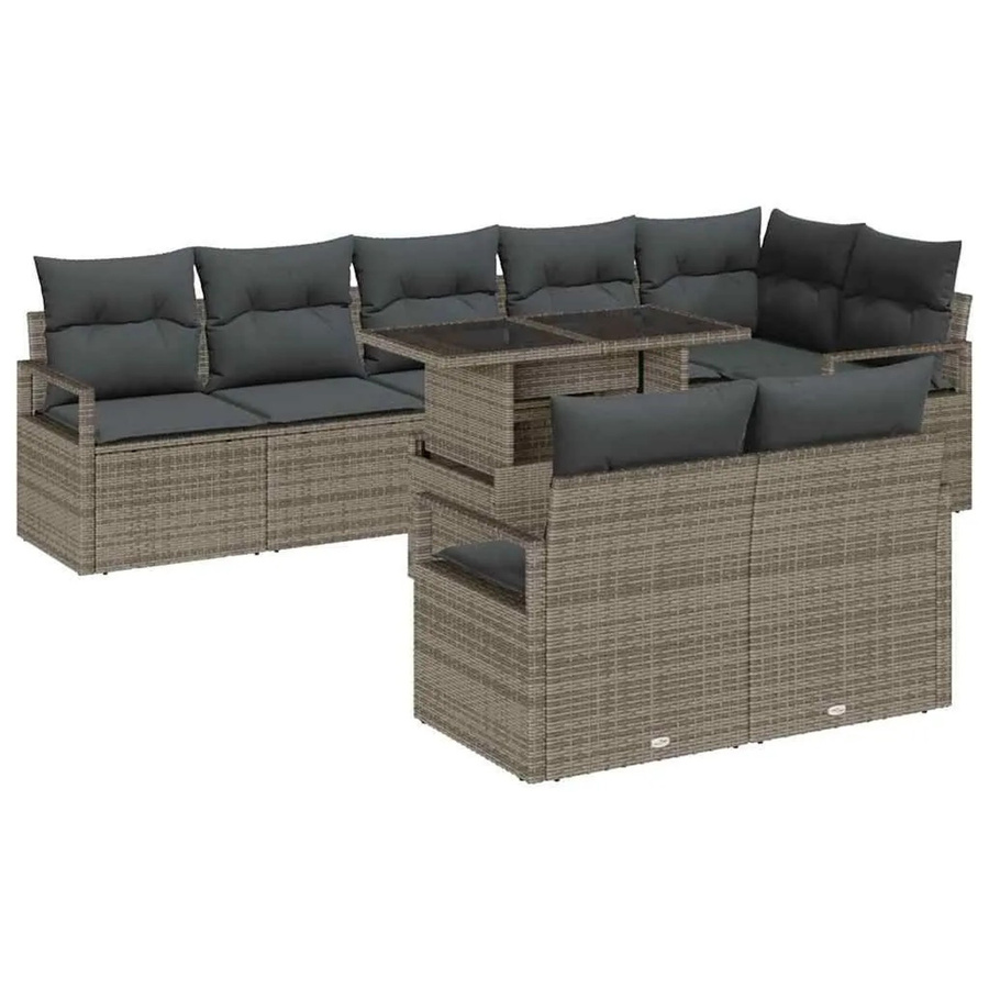 vidaXL Garten-Sofa-Set 9-tlg aus Poly-Rattan in Grau mit Kissen und Couchtisch - Bild 2