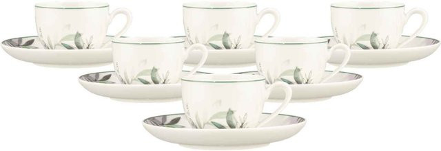 Seltmann Weiden Espressotassen mit Untertassen Savona Provence aus Porzellan, Weiß, Floral, 6er Set, 110 ml - Bild 1