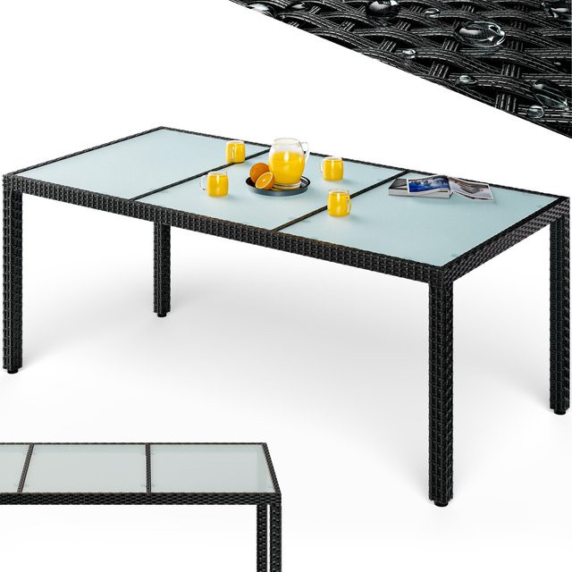 CASARIA® Polyrattan Gartentisch mit Glasplatte in Schwarz, B/T/H: 190 x 90 x 75 cm - Bild 1