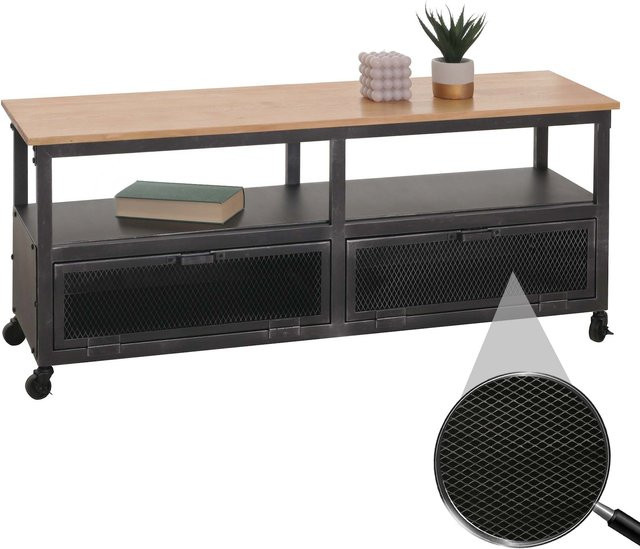 MCW Lowboard N28 Industrial Retro TV-Rack aus Metall und Holz mit 3D-Struktur in Schwarz und Natur, B/T/H: 130 x 55 x 36 cm - Bild 1