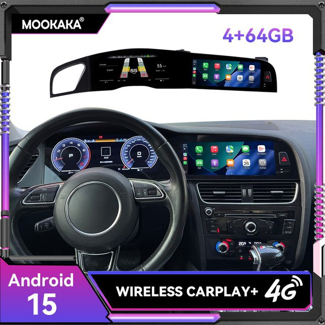 MOOKAKA Dual-Screen Android 15 Autoradio mit GPS-Navigation und CarPlay für Audi A4 A5 2009 - 2016, 10,25 Zoll + 12,3 Zoll, Schwarz - Bild 1