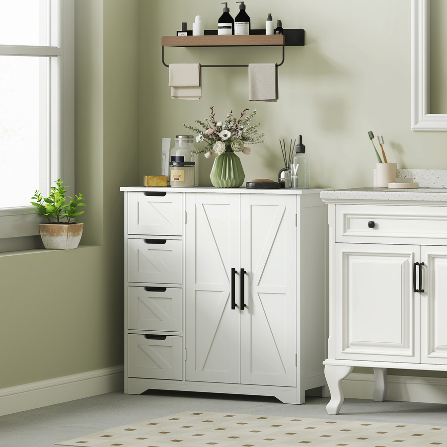 Aosom Badezimmerschrank mit 4 Schubladen und verstellbarem Regal in Weiß, B/T/H: 81,2 x 30 x 83,8 cm - Bild 2
