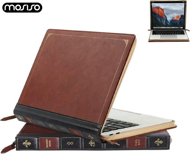 MOSISO Laptop-Hülle aus PU-Leder im Vintage-Portfolio-Stil für MacBook Air 13 Zoll, MacBook Pro 14 Zoll und MacBook Pro 16 Zoll, Farbe: Braun - Bild 1