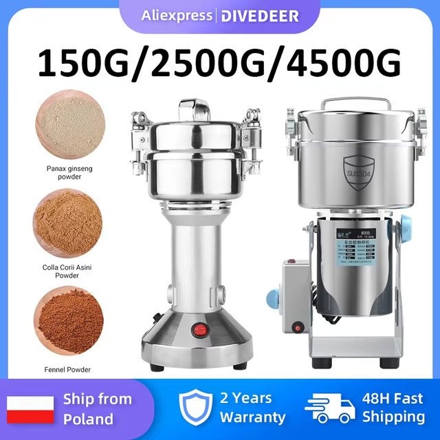 DIVEDEER Universal Getreidemühle aus Edelstahl für Getreide, Gewürze und Kaffee, Farbe: Silber - Bild 1