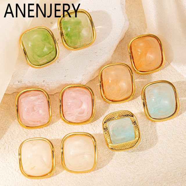 Anenjery Ohrring, 316l Edelstahl, bunt, quadratisch, Damen - Bild 1