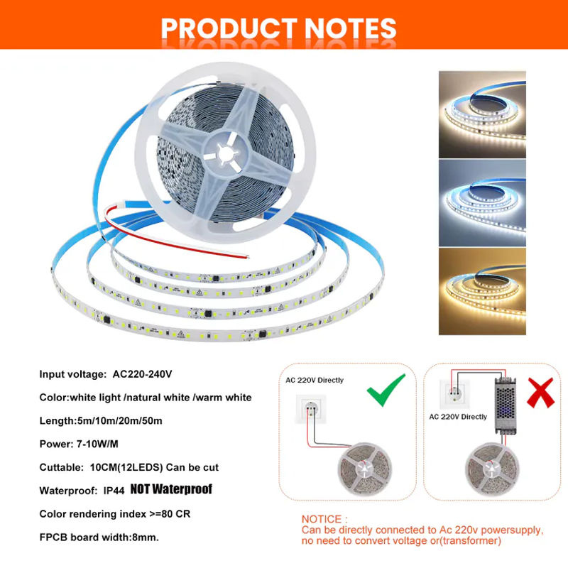 HEGEHE LED-Streifen SMD 2835 mit 120 LEDs/m, IP44, AC 220V, CCT flexibel, Weiß, für Heimdekoration - Bild 5