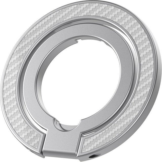 Doppelseitiger starker Magnet-Halter für MagSafe Handys mit 360 Grad Drehung und faltbarem Fingerring in Silber für iPhone 16 17 Pro - Bild 1