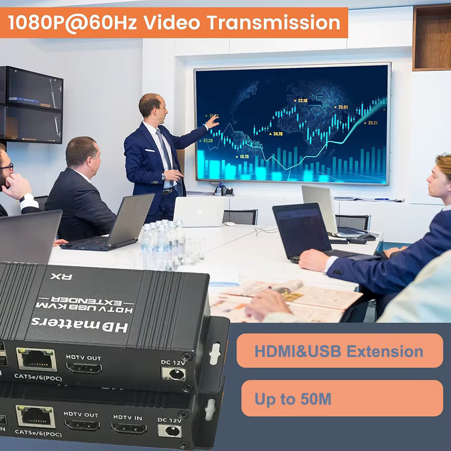 HDmatters USB HDMI KVM Extender Splitter in Schwarz mit 4K UHD Unterstützung und Ethernet-Anschluss für Maus und Tastatur - Bild 4