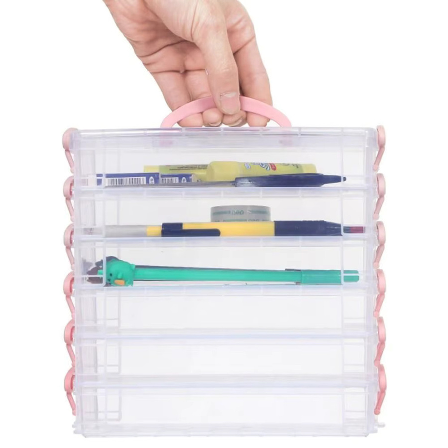 Tragbares und stapelbares Federmäppchen aus Kunststoff in transparentem Grau mit abnehmbaren Schichten für Aquarellfarben und Stifte - Bild 1