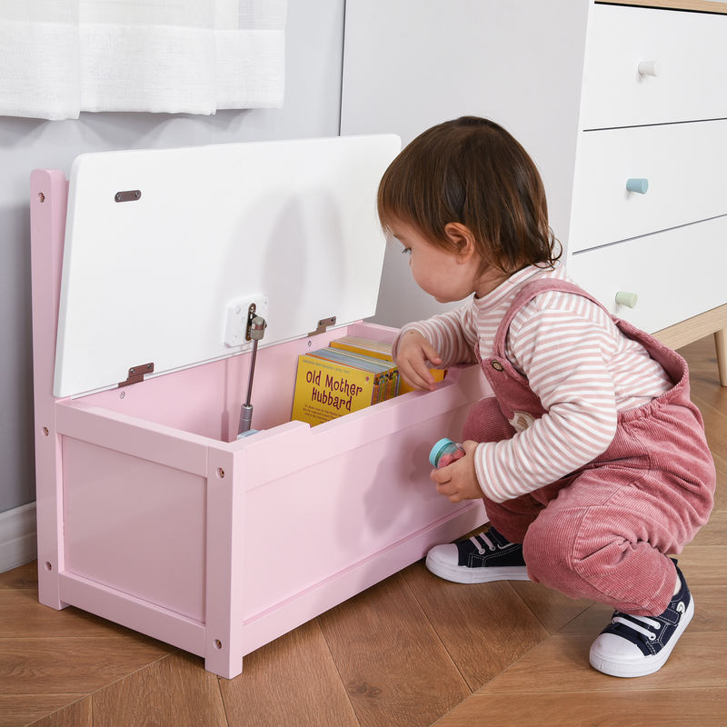 HOMCOM 2-in-1 Spielzeugtruhe für Kinder als Aufbewahrungsbank mit Rückenlehne und Sicherheitscharnier, Rosa, B/T/H: 60 x 30 x 50 cm - Bild 2