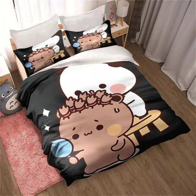 Bubu Dudu Bettwäsche-Set mit Cartoon-Bär in Schwarz, 2-teiliges Kinder-Bettwäsche-Set aus Mikrofaser bestehend aus einem Bettbezug und einem Kissenbezug, B/H: 133 x 70 cm - Bild 1