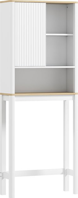 HOMCOM Badschrank über Toilette in Weiß mit gerillten Türen und offenen Fächern, B/T/H: 65 x 25 x 170 cm - Bild 1