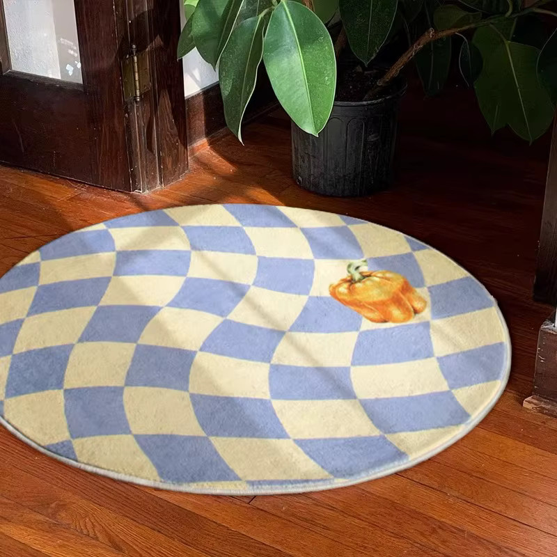 VIKAMA Runder Teppich im Schachbrett-Design, Modernes Checkerboard-Muster für Wohnzimmer und Schlafzimmer, Durchmesser: 100 cm - Bild 3