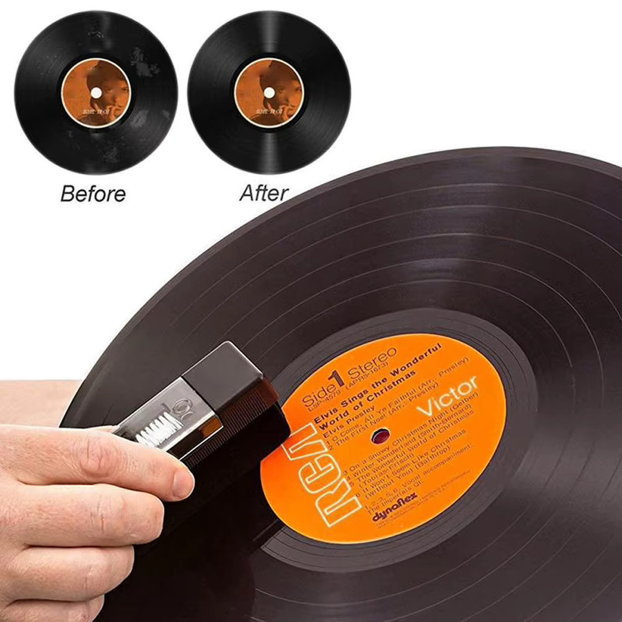 APWIKOGER Vinyl-Schallplattenreiniger Set mit Reinigungsbürsten und Staubentferner in Schwarz - Bild 2