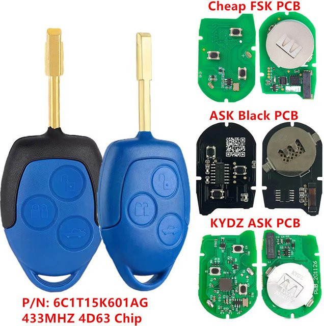 KEYECU Ersatz-Funkschlüsselanhänger mit 3 Tasten, 434 MHz, 4D63-Chip, P/N: 1721051 6C1T15K601AG für Ford Transit (TT9) 2006–2014 - Bild 1