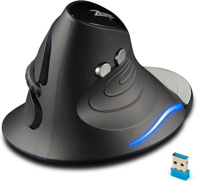 Zelotes F-17 Vertikale Gaming-Maus, kabellose 2,4 GHz optische Maus mit 6 Tasten, Schwarz - Bild 1