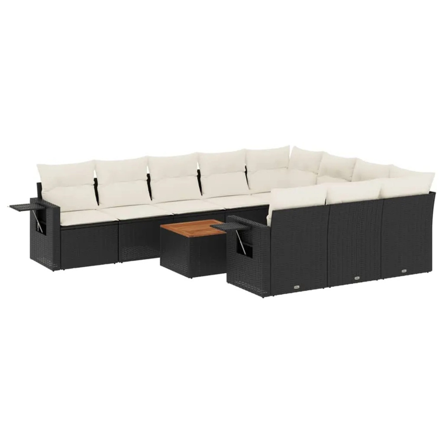 vidaXL 11-teilige Garten-Sofagarnitur aus Poly-Rattan und Akazienholz in Schwarz-Creme mit Kissen - Bild 2