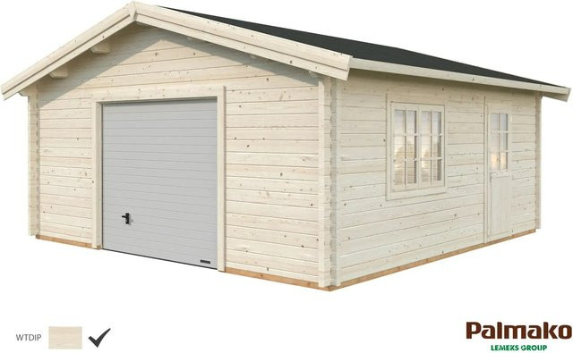 Palmako Holzgarage Roger aus Fichte mit Sektionaltor und Nebeneingangstür, Farbe: transparent, B/T: 540 x 540 cm - Bild 1