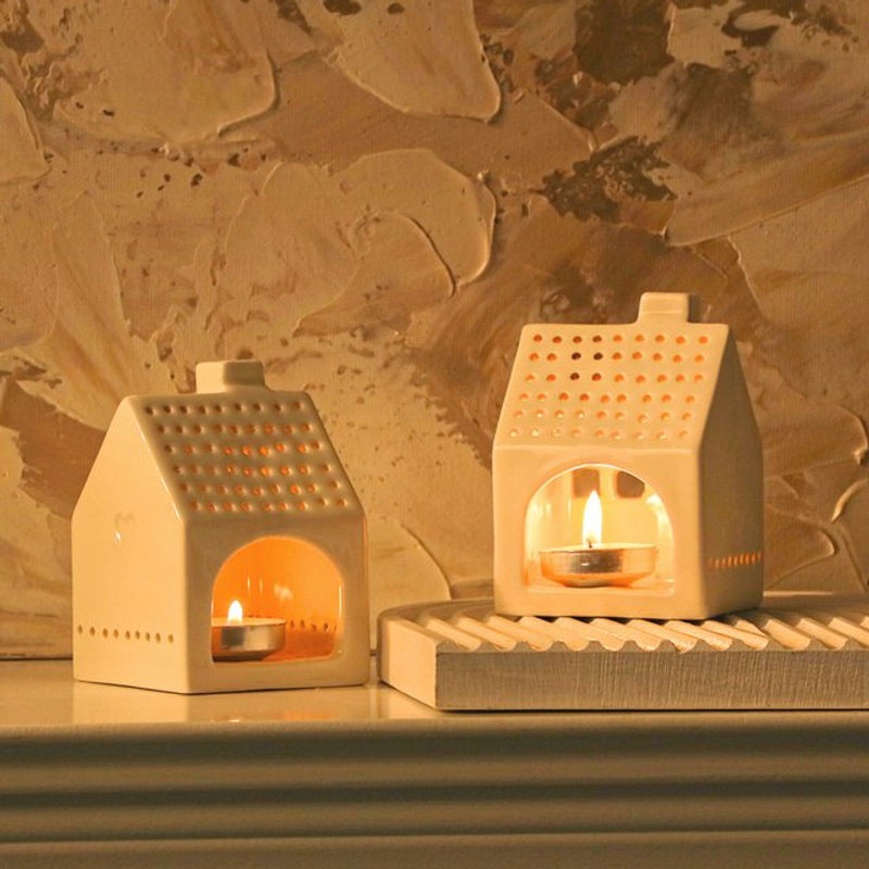 Xiye Keramik Kerzenhalter in Blumenform und Hausform, Weiß, Skandinavischer Stil für Teelichter - Bild 1