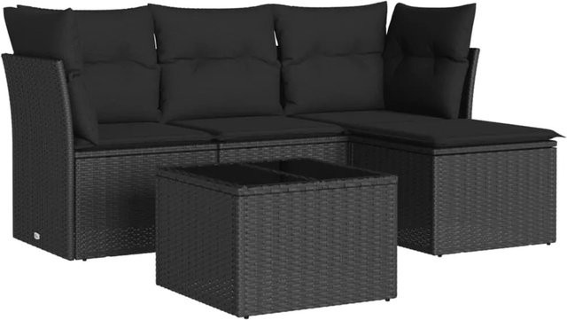 vidaXL 5-tlg Garten-Sofagarnitur Modell 30 aus Poly-Rattan mit Kissen in Schwarz - Bild 1