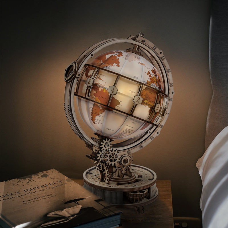 ROKR 3D Holzpuzzle Lichtgevender Globus in Braun, Modell ST003, B/T/H: 11,5 x 11,5 x 6,6 cm - Bild 5