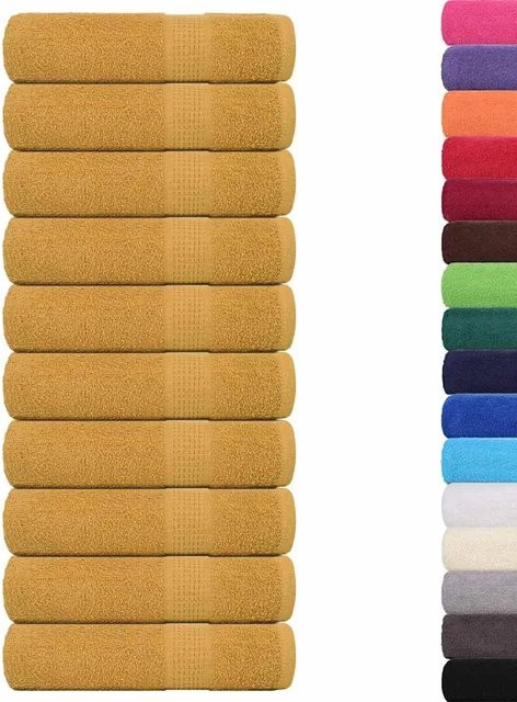 vidaXL Duschtücher 10er Set aus 100% Baumwolle in Gold, B/H: 70 x 140 cm, 360 g/m² - Bild 1