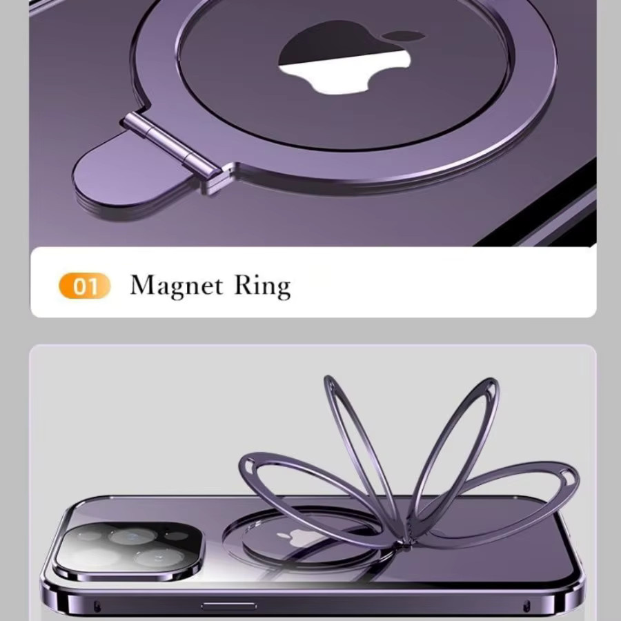 Magnetische Schutzhülle mit Anti-Spionage Blickschutz und Metall-Bumper für iPhone 17 16 15 14 13 Pro Max inklusive MagSafe-Ring in Orange - Bild 5