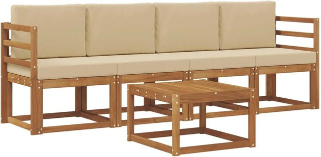 vidaXL Outdoor-Sofagarnitur aus Akazienholz mit Kissen in Natur und Beige - Bild 1