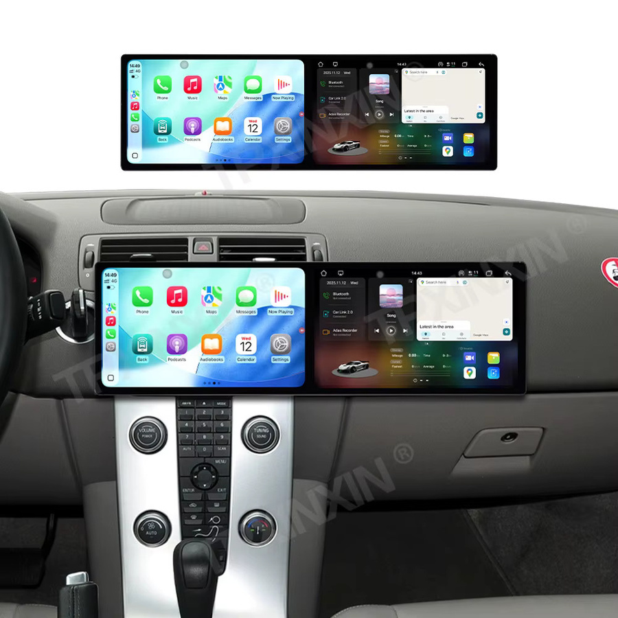 TPXINXIN Dual Screen Android 15 Multimedia Auto-Einheit mit 10,1 Zoll Display, GPS-Navigation und Carplay für Volvo C30 S40 V50 C70 (2004-2012), Schwarz - Bild 2