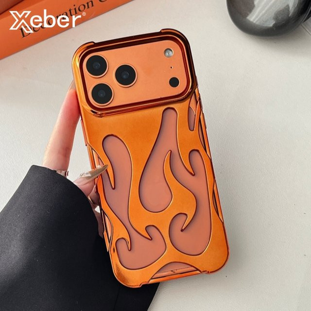 Schutzhülle mit 3D Flammenmuster für Apple iPhone in Orange - Bild 1