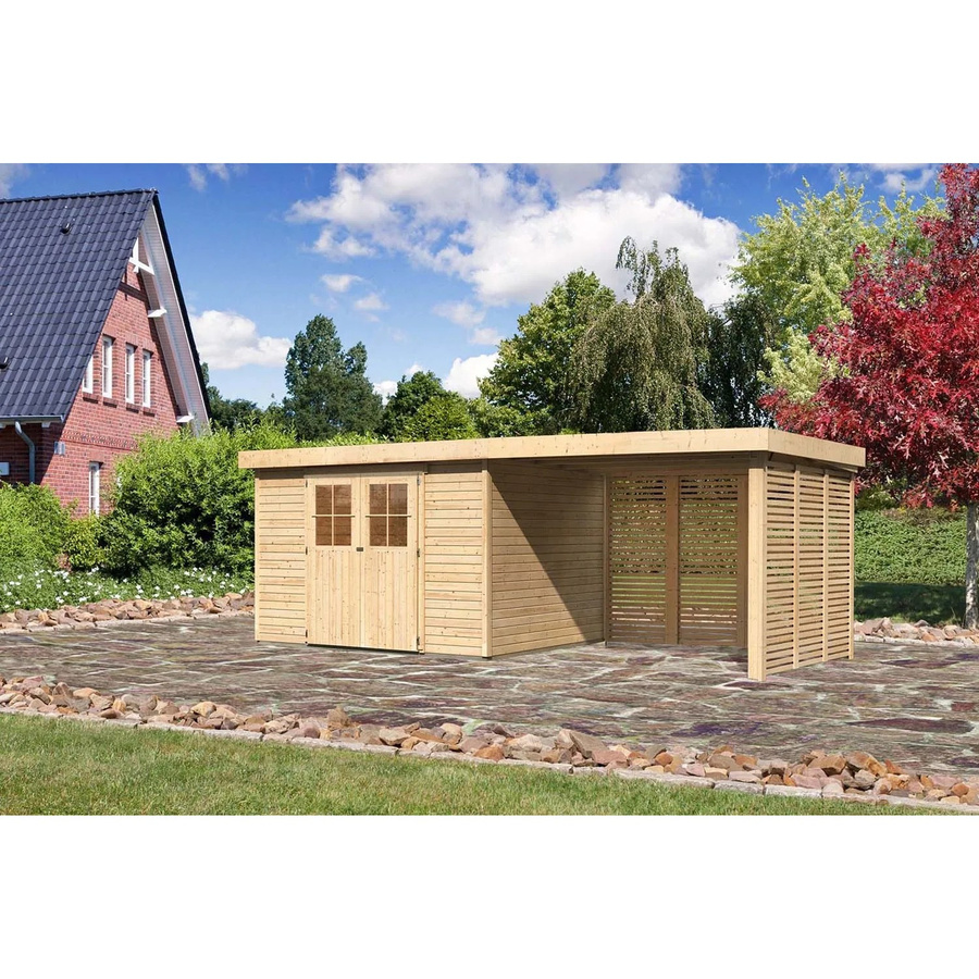 Karibu Holz-Gartenhaus Boras Natur mit Flachdach und modernem Design, Farbe: Braun, B/T/H: 298 x 242 x 211 cm - Bild 2