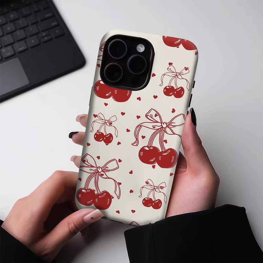 Potdemiel Magnetische Tough Case Handyhülle mit Kirschbogen Design für iPhone 17 16 15 14 13 Pro Max Plus, Burgunderrot - Bild 2