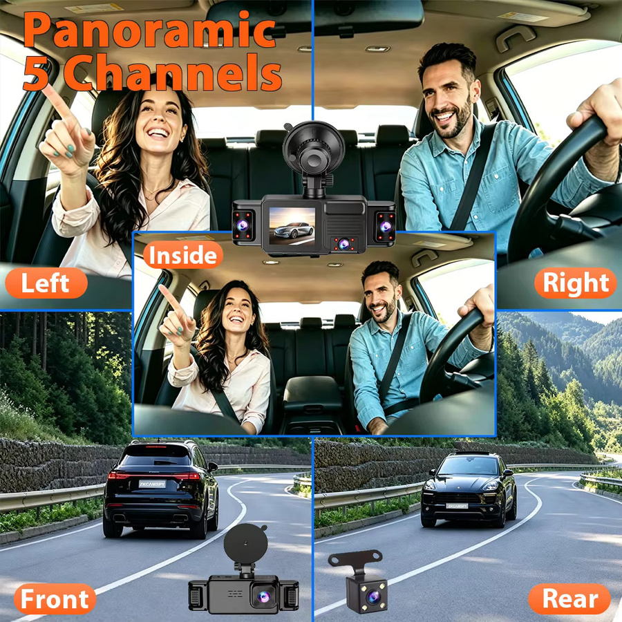GMAIPOP 5-Kanal Auto-Dashcam mit 360 Grad Panorama-Aufnahme, 2K HD WLAN Auto-DVR, 24/7 Parküberwachung, Nachtsicht, G-Sensor und Schleifenaufzeichnung in Schwarz - Bild 2