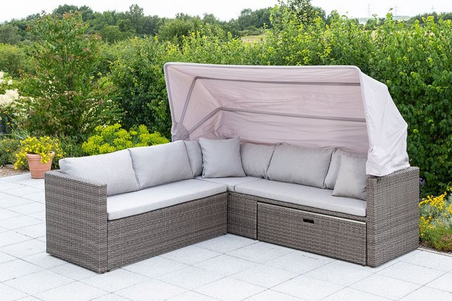 Merxx Gartenmöbel-Eckset San Marco in Grau mit Tisch, Eckbank und Auflagen aus Akazienholz und Stahl - Bild 3