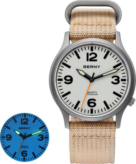 BERNY Armbanduhr Titan, Quarz, Saphirglas, Textil/NATO, Herren - Bild 1