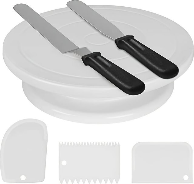 SONGKANGLING 6-teiliges Kuchendekorationsset in Weiß mit Kuchendrehteller, Spatula und Zubehör für Zuckerguss - Bild 1