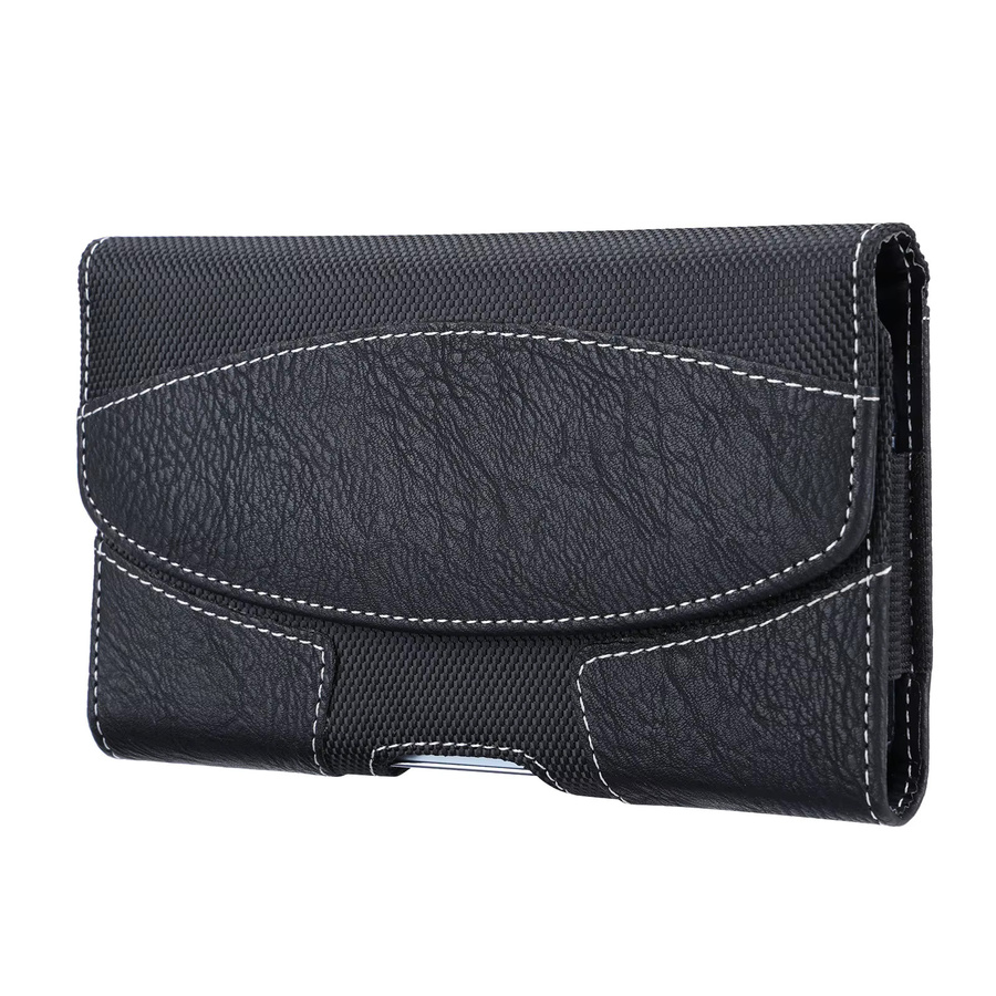 Querformatige Handyhülle aus Nylon und PU-Leder mit Gürtelclip für iPhone und Samsung Smartphones von 4,5 bis 7,5 Zoll in Schwarz - Bild 2