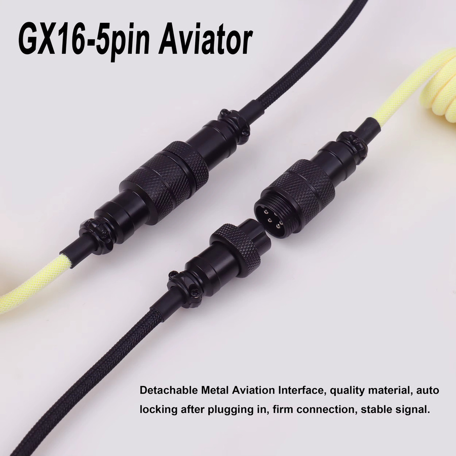 LANO Aviator-Spiralkabel Typ C mit GX16-Stecker für mechanische Gaming-Tastaturen, doppelt ummanteltes USB-C Kabel - Bild 3