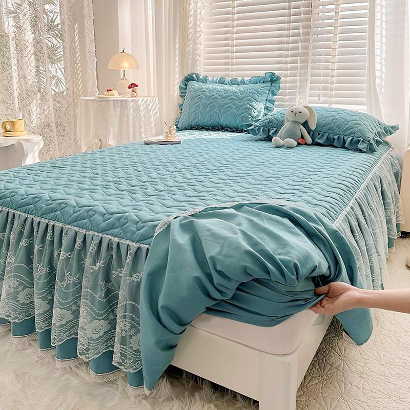 Your Warm Home Bettwäsche-Set mit gestepptem Spannbettlaken und dreiteiliger Tagesdecke aus Baumwollspitze im Prinzessinnen-Stil, Mehrfarbig, B/T: 180 x 200 cm - Bild 3