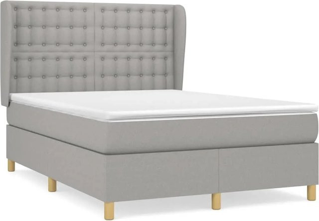 vidaXL Boxspringbett mit Matratze und Taschenfederkern in Hellgrau, B/T/H: 140 x 200 cm - Bild 1