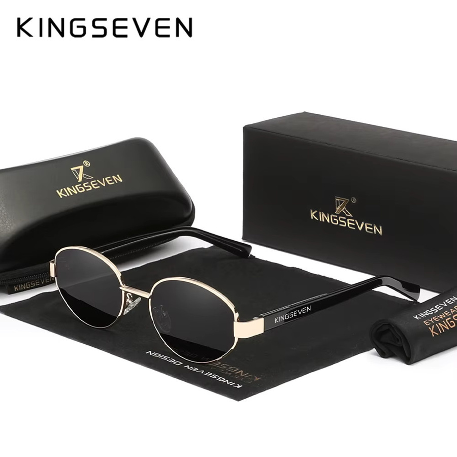 KINGSEVEN Sonnenbrille Oval, Vollrand, Metall, Schwarz, Unisex, polarisiert - Bild 2